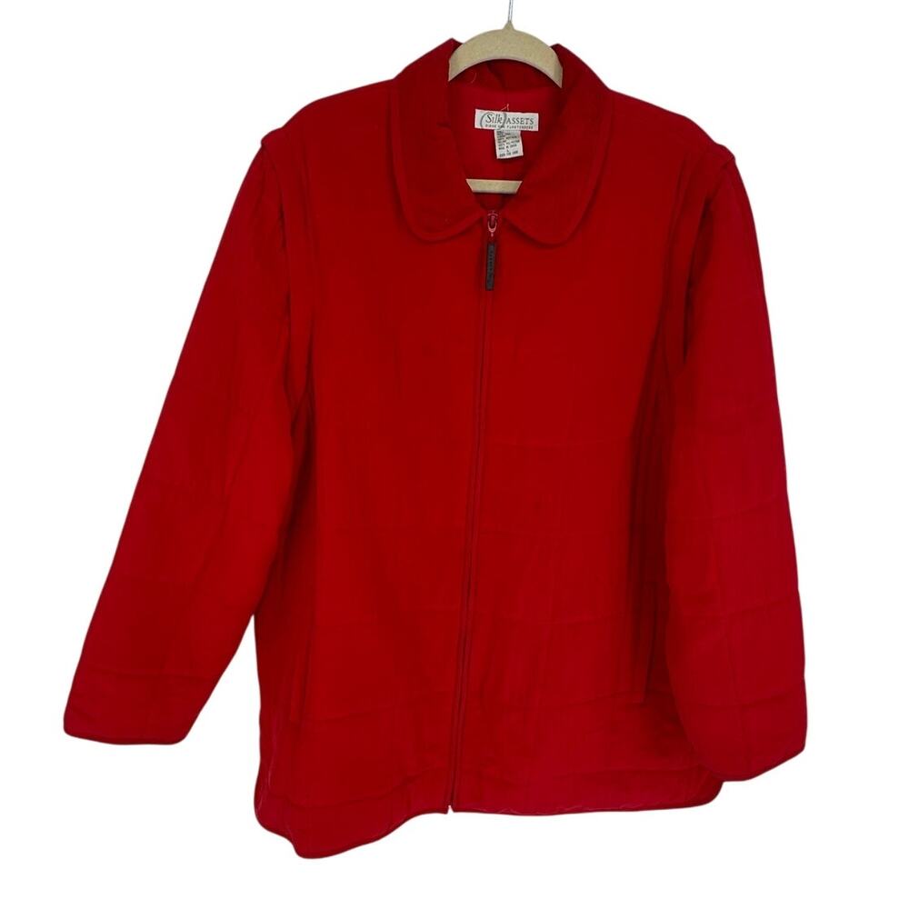 Diane von Furstenberg Silk Assets VTG Jacket L Red Quilted Convertible Vest Coat